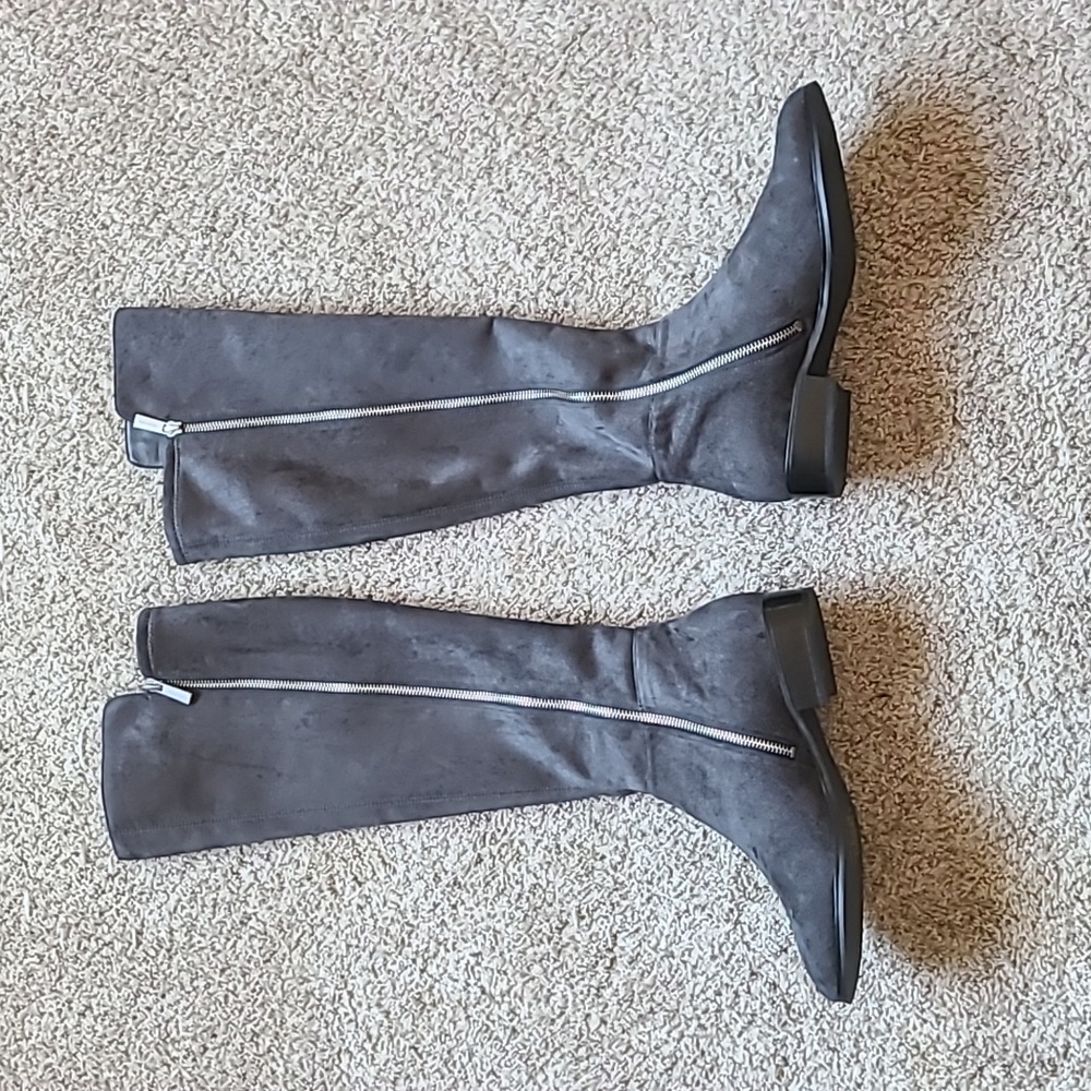 Michael Kors Women's Bromley Flat Tall Riding Boots Suede Charcoal - Picture 4 of 13